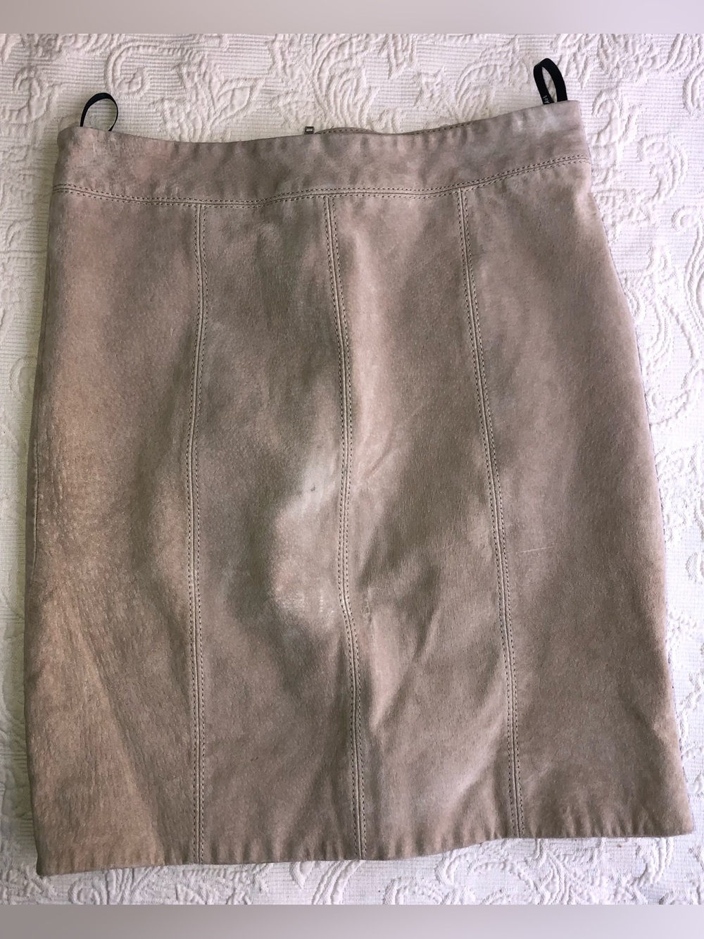 Bardot Women's Beige 100% Genuine Leather High-Rise Suede Business Casual Skirt